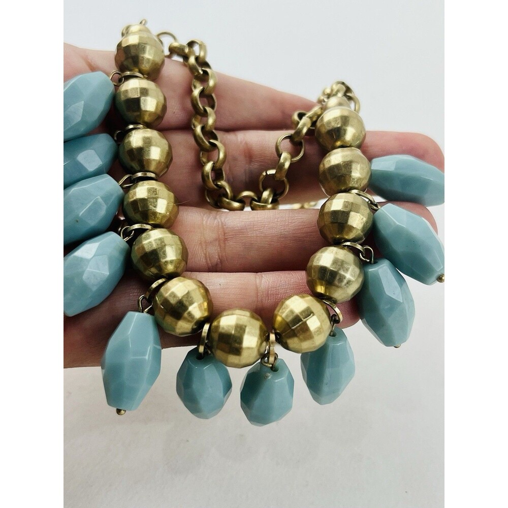 Lia Sophia 2 Strand Bead Necklace Faceted Bronze Gold Sage Green Cha Cha Collar